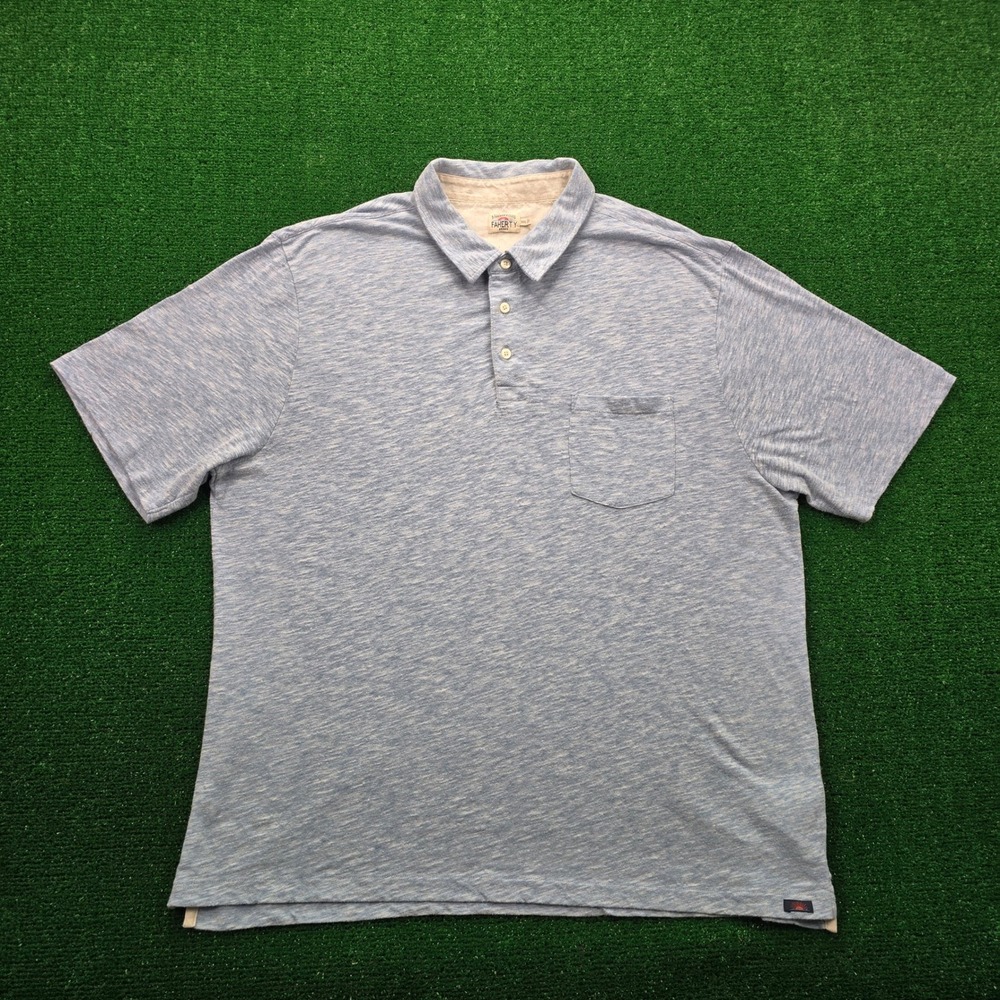 Faherty Movement Polo Shirt Mens 2XL Light Blue Heather Preppy Casual Pocket